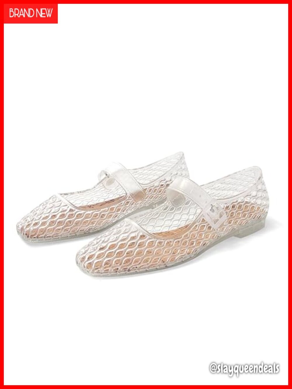 Jelly Mary Jane Ballet Flats Square Toe Buckle Low Heel Women's Casual